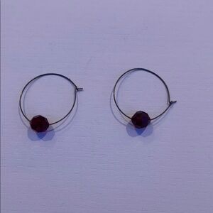 Jewelry - Hoop Earrings with Red Ruby like Stone